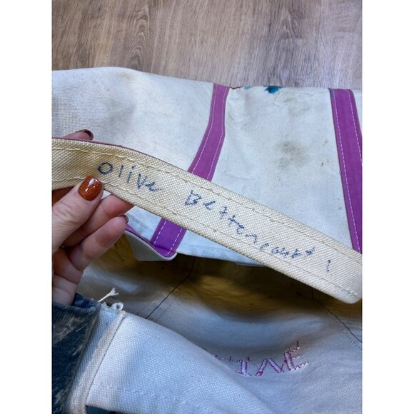 90s L.L. Bean Boat And Tote Bag Canvas Bag Pink Trim "Olive" Embroidered 26" - Picture 9 of 9